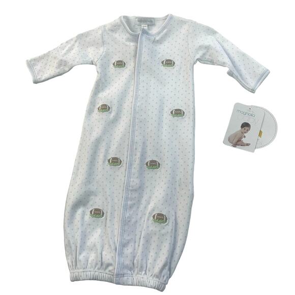 Magnolia Baby Boys Blue Little Brother Script Print Zipper Footie main image 1